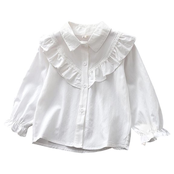 Mnyotv Girl'S White Long Sleeved Shirt Performance formal Shirts School Uniform Tops Size 3-4 Years