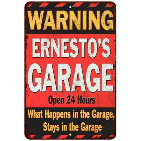 ERNESTO'S Garage Warning Man Cave Wall Decor 12x18 Metal Sign 112180030338
