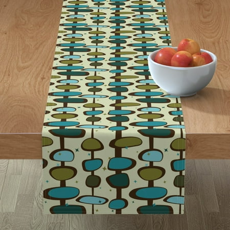 

Cotton Sateen Table Runner 108 - Mid Century Retro Vintage 1950S Stars Teal Print Custom Table Linens by Spoonflower