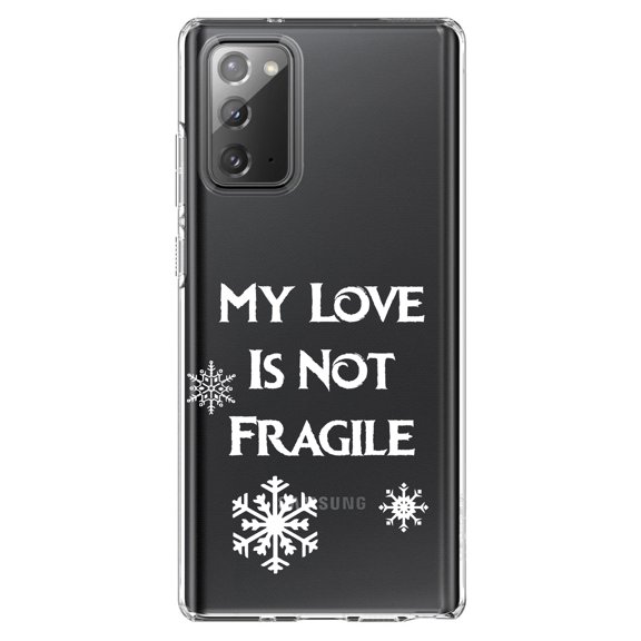 DistinctInk Clear Shockproof Hybrid Case for Samsung Galaxy Note 20 (6.7" Screen) - TPU Bumper Acrylic Back Tempered Glass Screen Protector - My Love Is Not Fragile - Snow Flakes