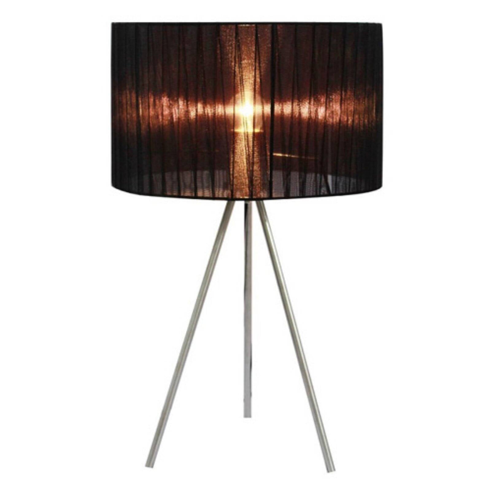 Simple Designs Black Sheer Silk Band Tripod Table Lamp
