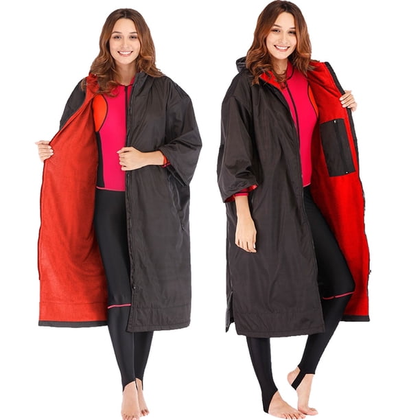 Advancent Chaqueta cálida Abrigo Mujer Mantener caliente Absorbente del sudor Traje de secado rápido Manga Toallas grandes Cambio de Traje de baño Negro+Rojo