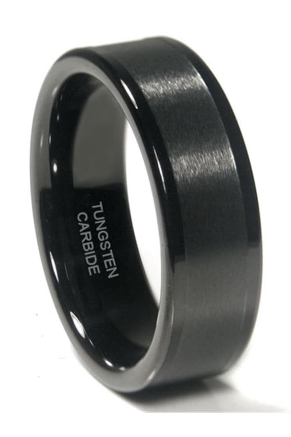 Black Tungsten 8MM Flat Wedding Band Ring Sz 7.0