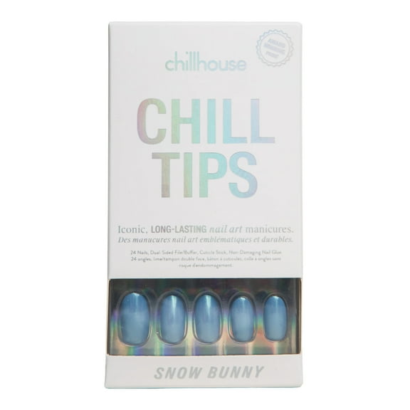 Chillhouse Chill Tips - Solids Press On Nails, Snow Bunny, Oval Medium, Blue, 30 Fake Nails