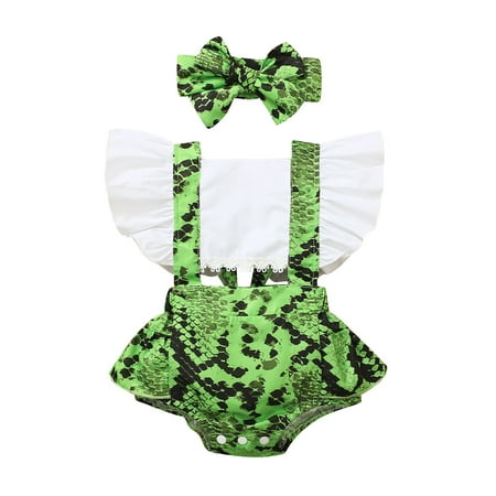 

Infant Girls Bodysuits Ruffle Trim Printed Backless Headbands Baby Clothes Newborn Kids Children Loose Fashion Outwear Leisure Spring Summer Rompers Jumpsuits