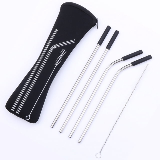 Juego de pajitas de acero inoxidable Wosthever con puntas de silicona negro