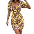 thumbnail image 1 of Robes Courtes pour Femmes Été Femmes à Manches Courtes Imprimé Col en V Taille Jusqu'au Genou Robe Décontractée Mode Robe Courte d'Été pour Femmes Robe à Manches Courtes pour Femmes Robe Courte pour Femmes Été, 1 of 6