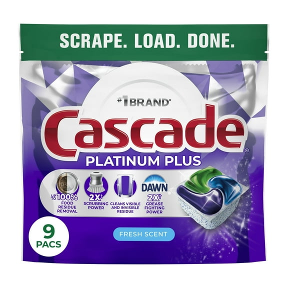 Cascade Platinum Plus Dishwasher Pods, Dishwasher Detergent, Dish Detergent Soap, Fresh, (2 Pack of 9 Count)