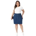 thumbnail image 3 of DARING DIVA Women's Plus Denim Pencil Skirt High Waist Knee Length 1X Blue, 3 of 6