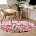 thumbnail image 4 of Round Rugs 3 Ft, Hello Spring Non Slip Area Rugs for Kitchen Bedroom Entryway, Pink Tulip Flowers Farmhouse Buffalo Plaid Wooden Washable Carpet Runner Rug Floor Mats for Bedroom Home Decor, 4 of 8