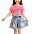 thumbnail image 2 of ZOYOEN Toddler Girls Fashion Outfits Set- Cute Short Sleeve Casual Baby Summer Clothes Sparkly T Shirts and Denim Shorts Pink Size 5 T, 2 of 6