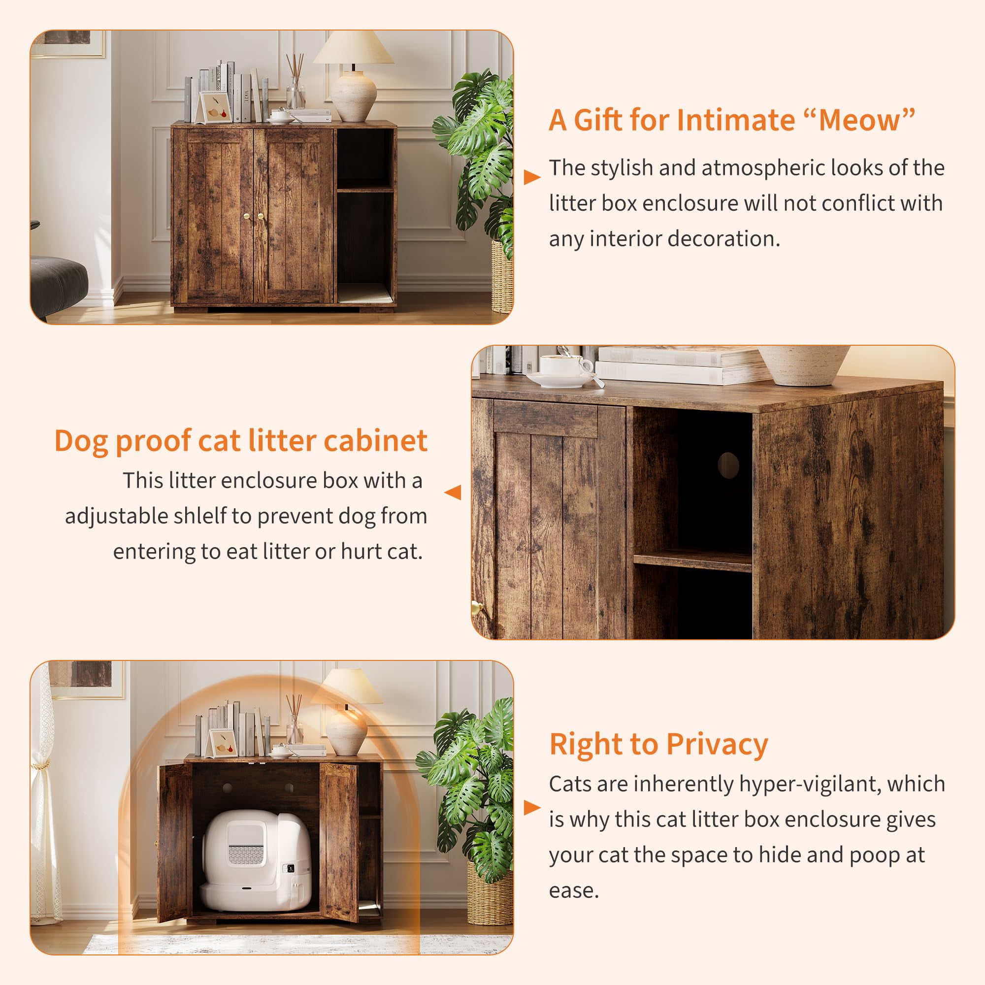 Large Litter Box Enclosure, Hidden Litter Box Furniture with Litter Collector, Dog-Proof Shelf, Cabinet for Self-Cleaning Litter Box, Indoor Cat House Side Table