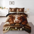 thumbnail image 2 of jejeloiu Kawaii Highland Cow Queen Comforter Set Kids,Rustic Botanical Daisy Bedding Comforter Set,Reversible,3 Pieces, 2 of 8