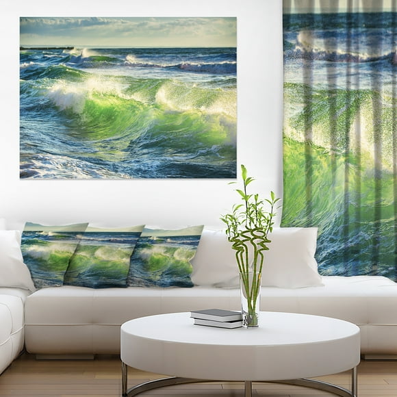 Sunrise and Shining Waves in Ocean - Beach Photo Canvas Print