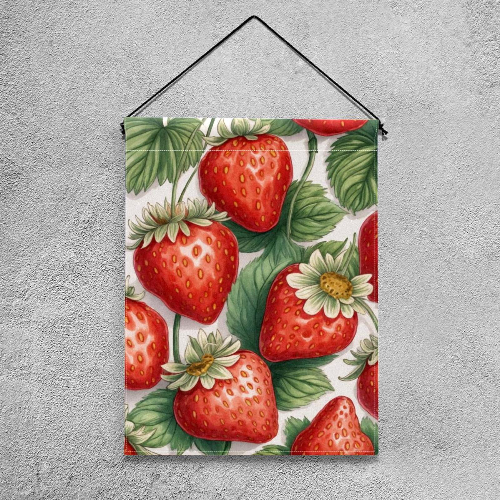 Welcome Vintage Strawberry Red Berry Seamless Pattern Garden Flag, Vertical Double Sided Small House Flag, Yard Farmhouse Outdoor Deck Veranda Lawn Decor 28x40 Inch