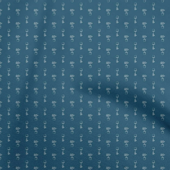 oneOone Viscose Chiffon Teal Blue Fabric House Plants Quilting Supplies Print Sewing Fabric By The Yard 42 Inch Wide
