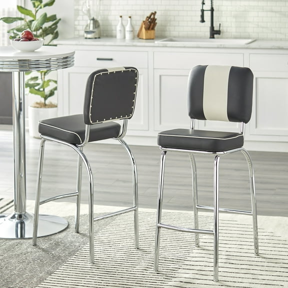 TMS 30" City Street Retro Stool (Set of 2), Black and Chrome