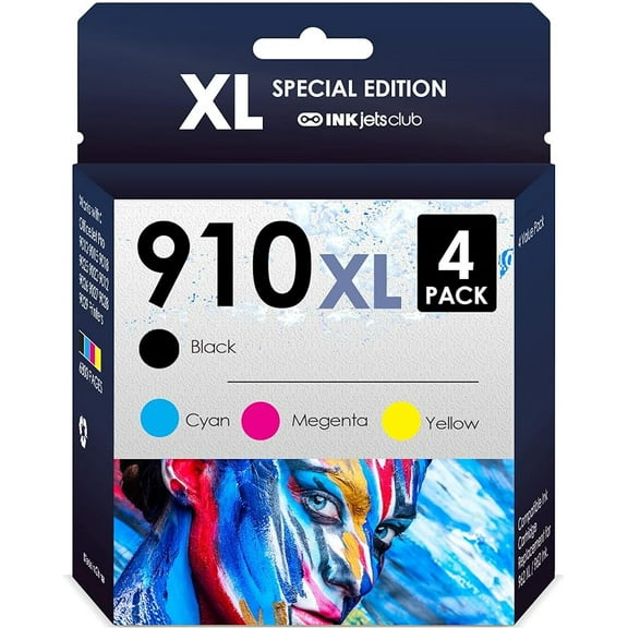 INKjetsclub Compatible Ink Cartridge Replacement for HP 910XL High Yield Cartridges. Works for OfficeJet Pro 8028 8035 8022 8024 8025 Printers. 4 Pack (Black, Cyan, Magenta, Yellow)