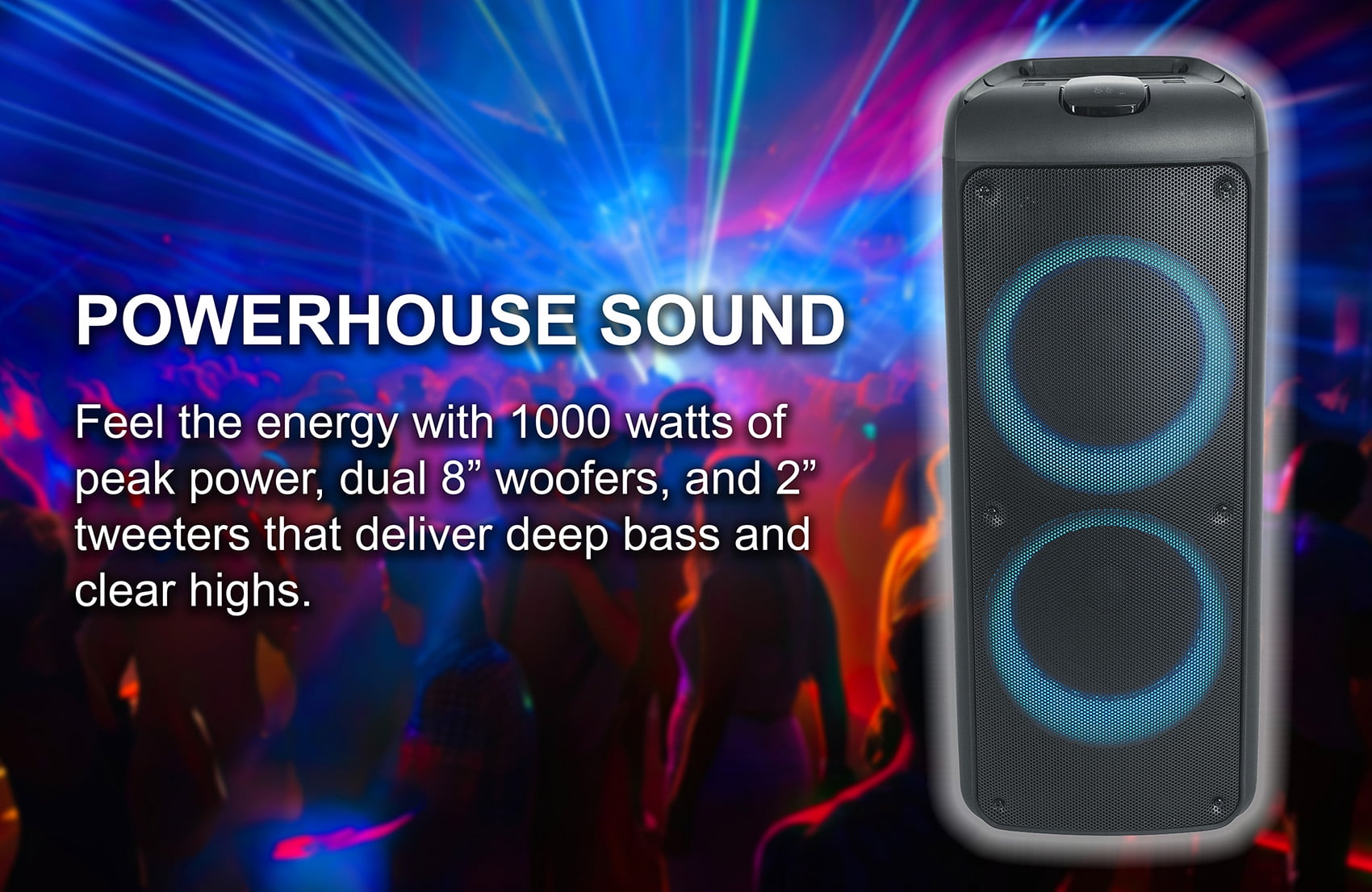 Rockville Rock Party 9 Dual 8" Portable Bluetooth Speaker, 1000W, LED, Karaoke