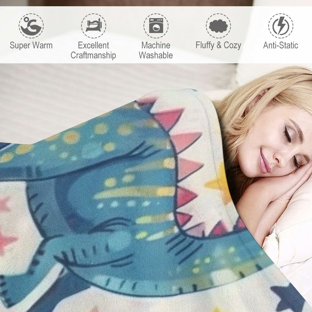 Creowell  Dinosaur Throw Blanket for Kids, Cozy Dinosaur Fuzzy Plush Blanket for Boys Gift, Soft Dinosaur Flannel Throw Blanket for Girls Children Teen Dino Fans White