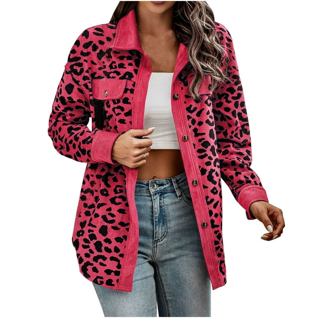 CEHVOM Veste Chemise Manteau à Manches Longues à Boutons à Imprimé Léopard pour Femmes Liquidation