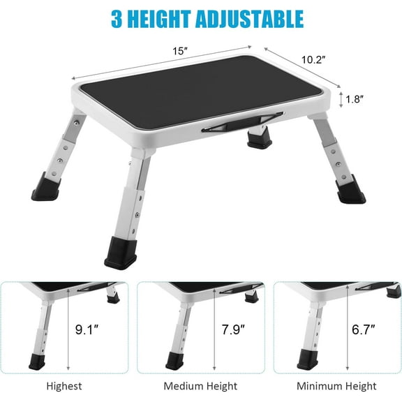 Height-Adjustable Folding Step Stool with Non-Slip Platform, 330 Lbs Capacity for Home & Kitchen