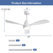Sofucor Ceiling Fan 48 White Modern LED Ceiling Fan with Remote Control