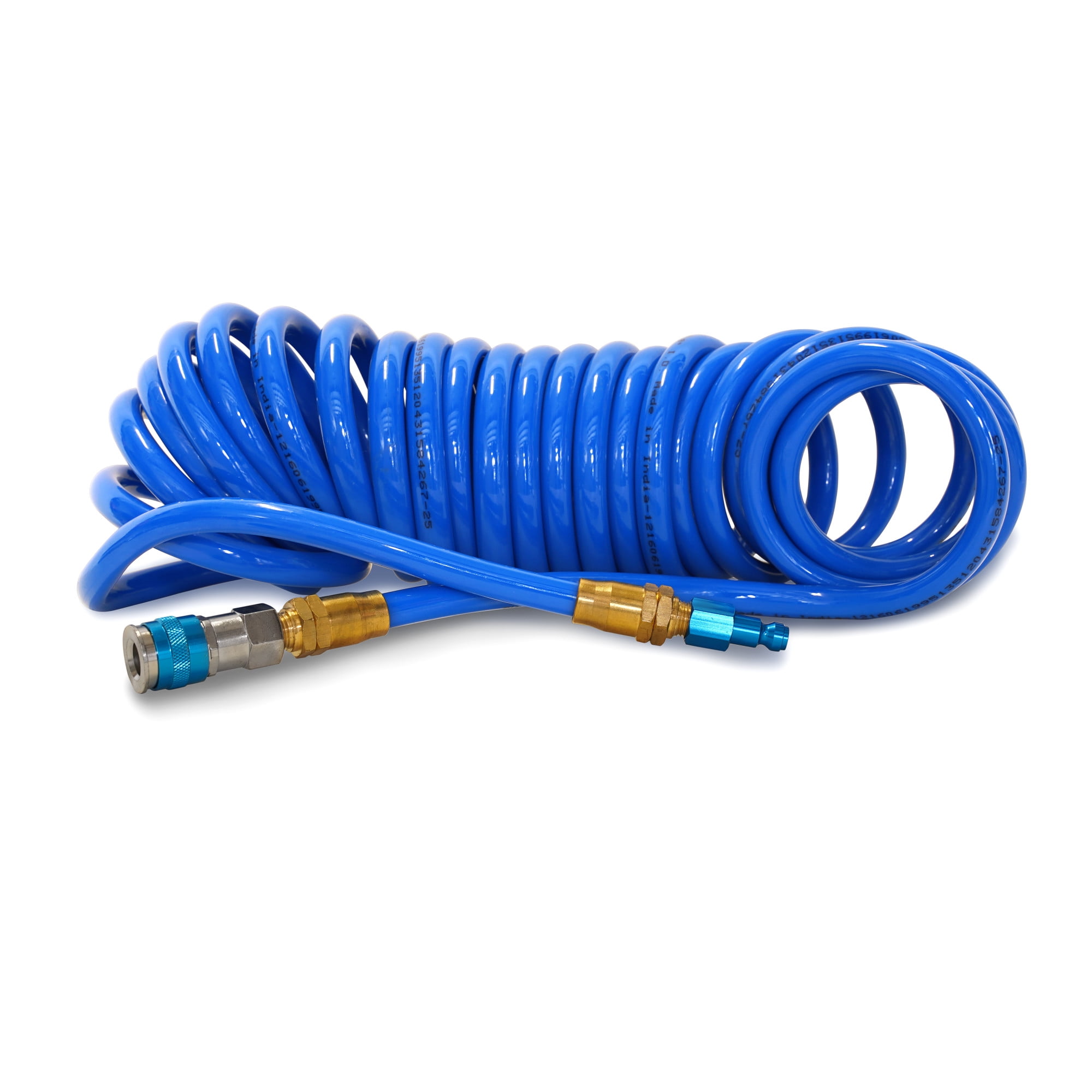 STEELMAN 50041-WMQ-IND 25-Foot Coiled 3/8-Inch ID Air Hose with Reusable 1/4-Inch NPT Brass and Quick Connect Fittings