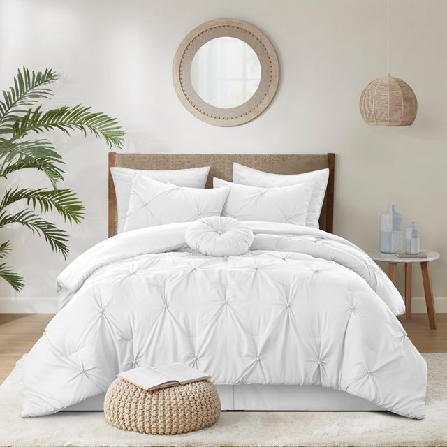 Grace Living Davonte Polyester Comforter Set - Pinch Pleated Pintuck, Solid Neutral Color