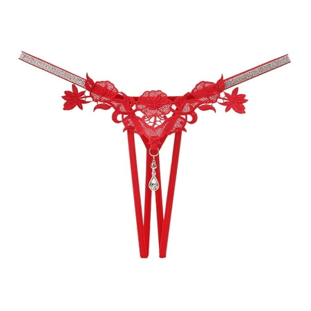 Panties for Women Red Lace Thongs Pearl Panty Naughty Panties One Size