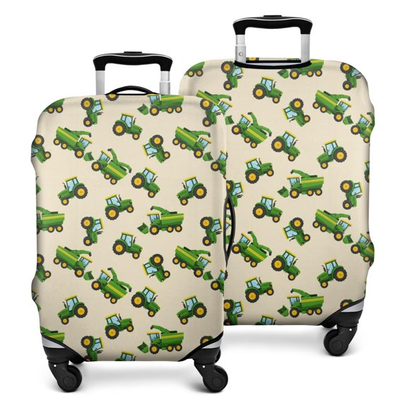 Cartoon Tractors Green Beige Pattern Luggage Cover Fashion Suitcase Cover Baggage Covers Fit 25-28 Inch Luggage (Go Travel)