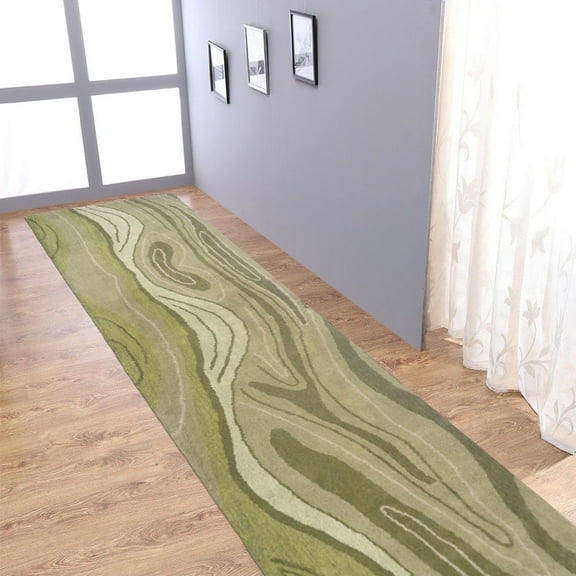 Rugsotic Carpets Hand Tufted Wool Eco-Friendly Area Rugs - 2'6''x6', Runner, Green, Modern Contemporary Design, High Pile Handmade Anti Skid Rugs for Living Room, Bed Room (K00672)