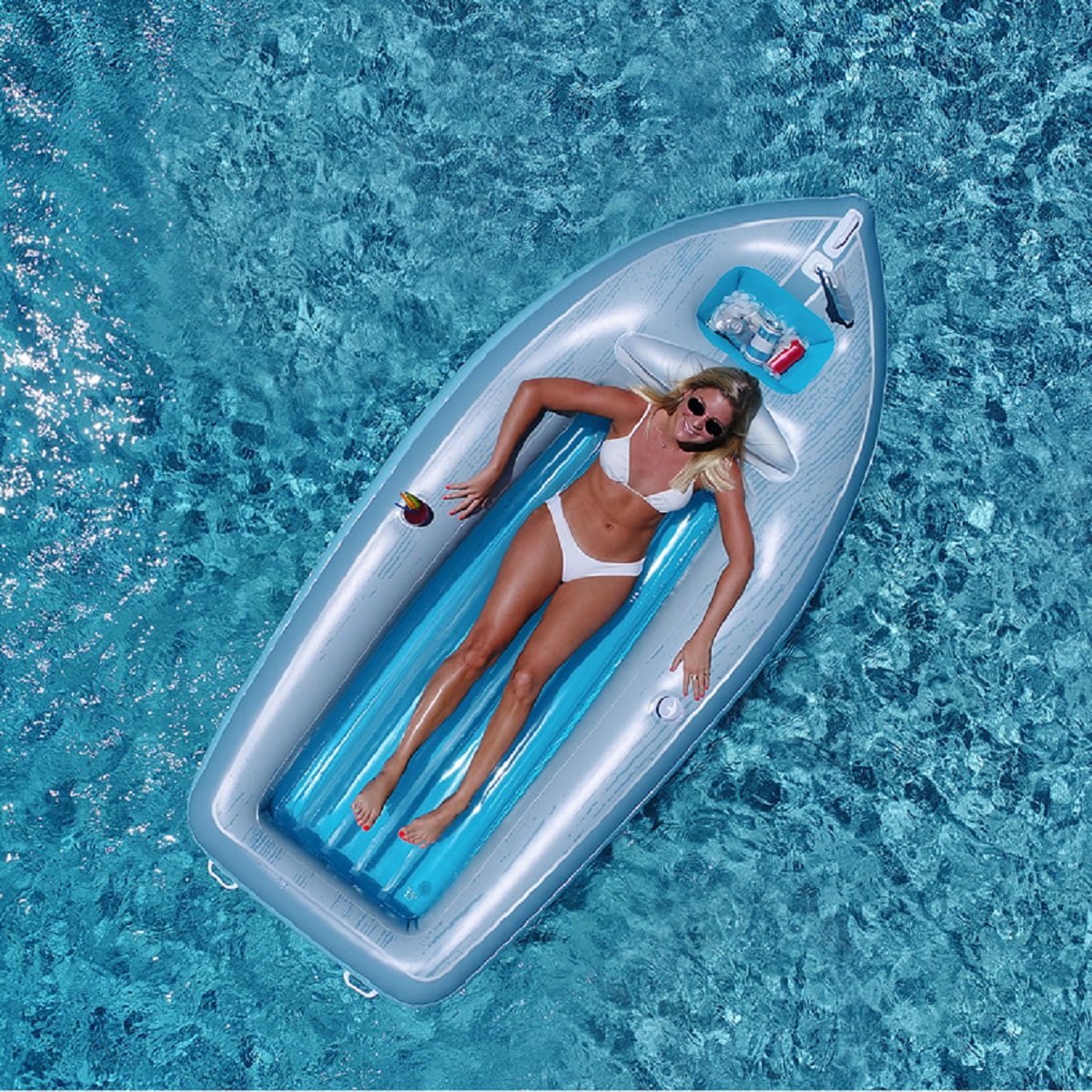 Swimline 8.75' Inflatable Classic Boat Cruiser with Cooler 1-Person Swimming Pool Float -