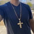 thumbnail image 3 of Mens 18K Gold Plated Huge Big Iced Double Cross Pendant Cuban Link Necklace Hip Hop Chain 30" inch, 3 of 17