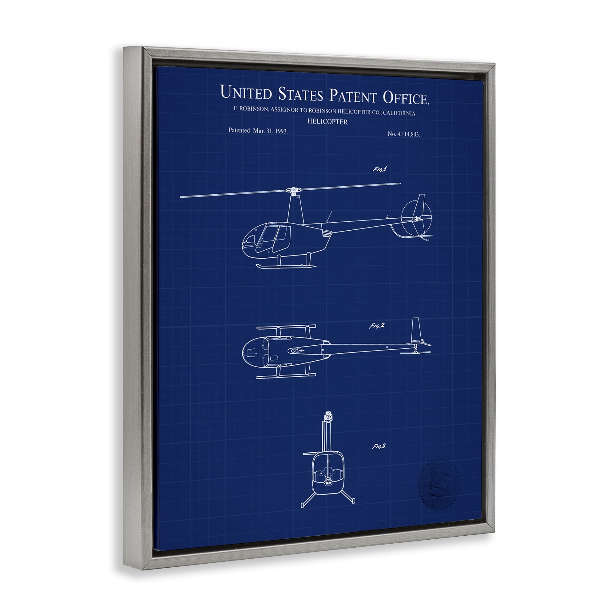 Stupell Industries Detailed Helicopter Blueprint Transportation Painting Gray Floater Framed Art Print Wall Art, 25 x 31