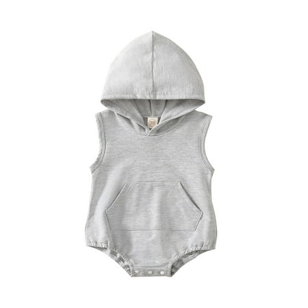 

Infant Boys Girls Sleeveless Solid Hooded Pullover Romper Newborn Sweatshirt Bodysuits Casual Outfits For 3-6 Months