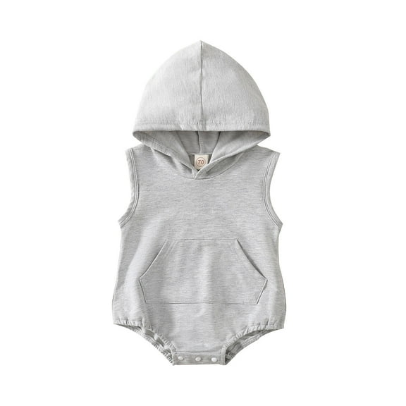 Otqutp Long Sleeve Round Neck for Toddler Boys Girls Sleeveless Solid Hooded Pullover Romper Sweatshirt Bodysuits 1st Birthday Clothes Cute Overalls (Grey,6-9 Months)