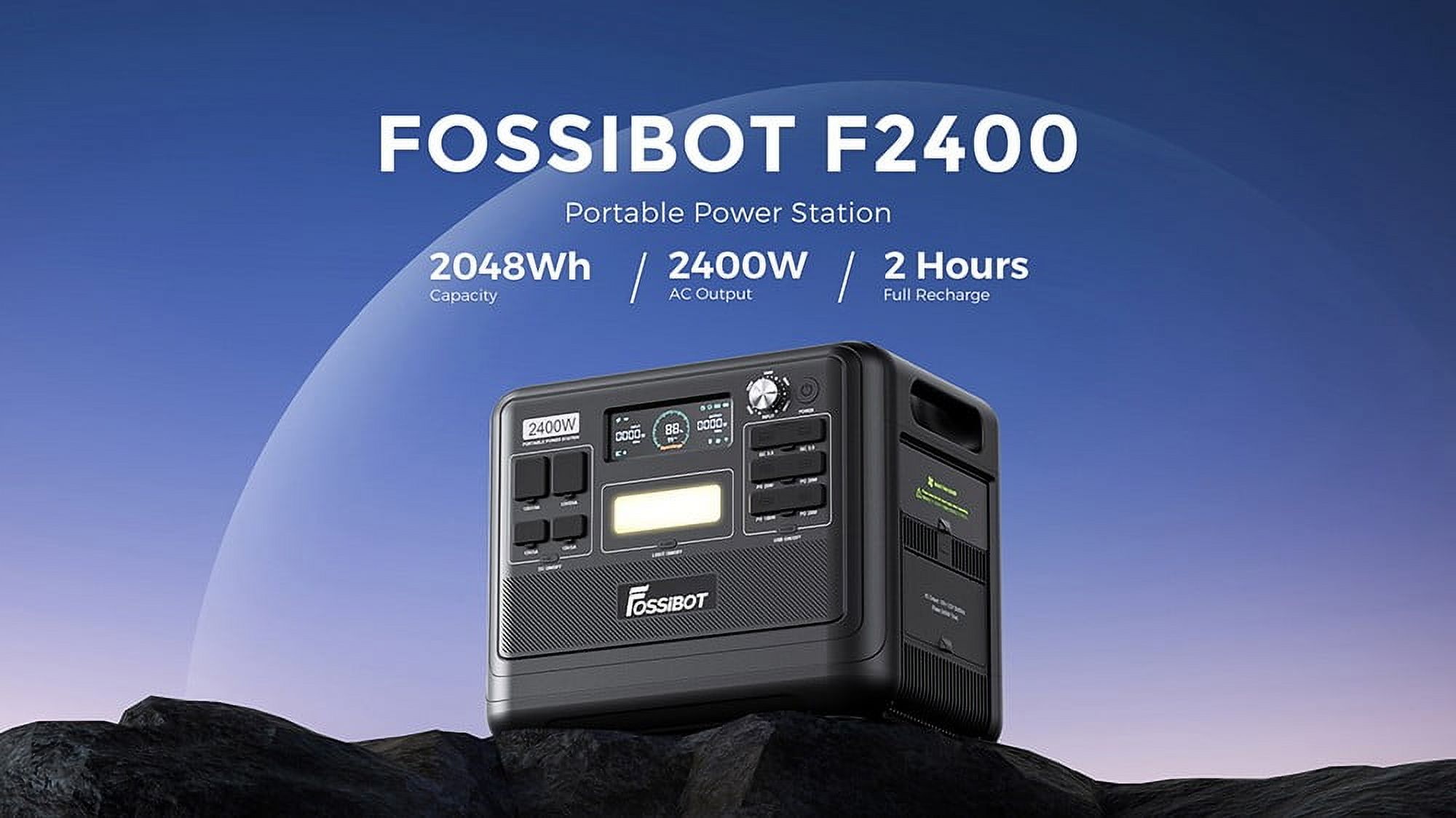 FOSSiBOT F2400 Portable Power Station, 2048Wh LiFePO4 Battery 2400W Output Solar Generator, 16 Output Ports - Black
