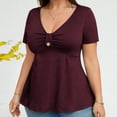 thumbnail image 2 of AherBiu Plus Size Tops for Women Peplum Ruffle Dressy Casual Blouse Front Knotted V Neck Short Sleeve Cute T-Shirts, 2 of 9