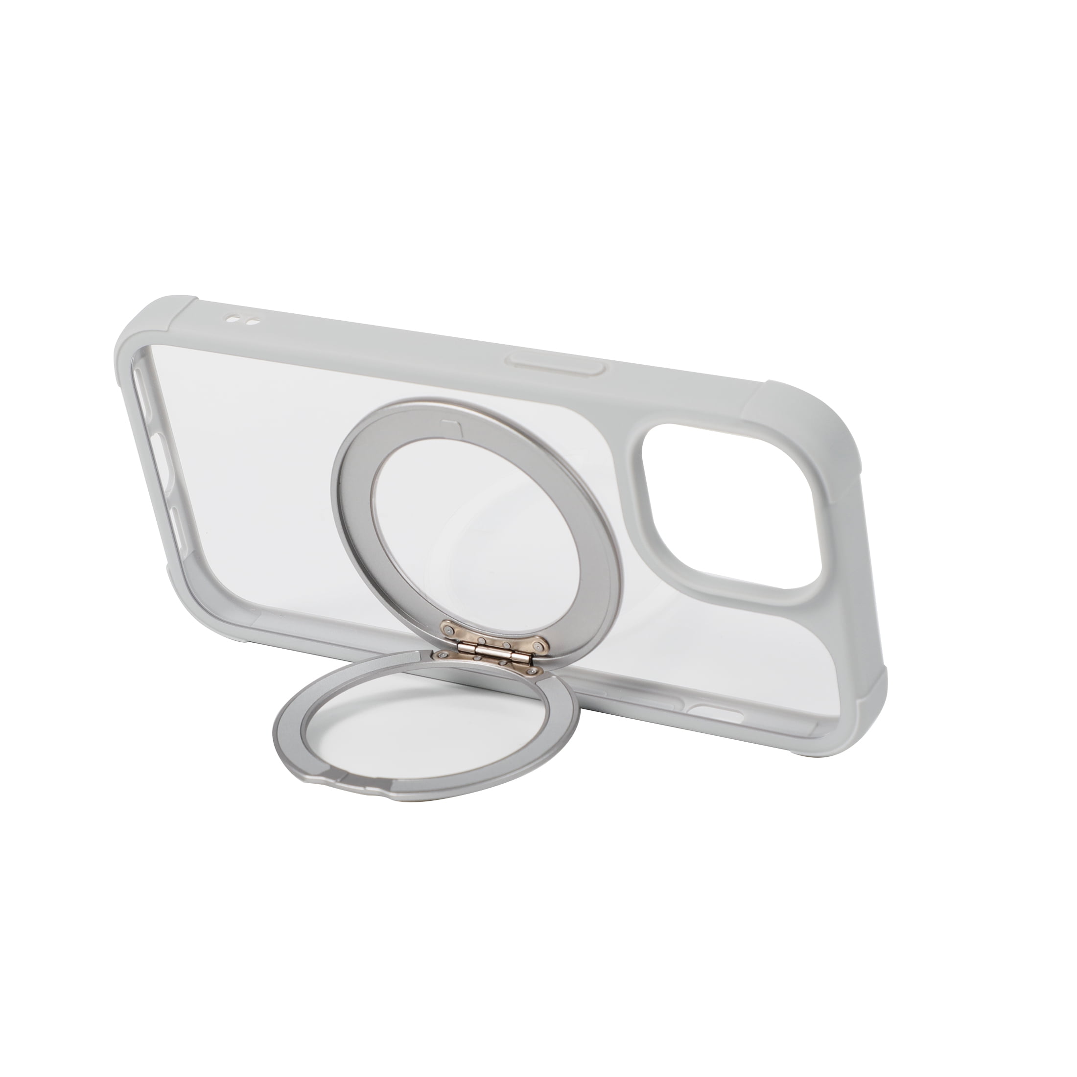 onn iPhone 13/14/15/16E/17E Bumper Phone Case with MagSafe & 360 Ring Kickstand, Clear