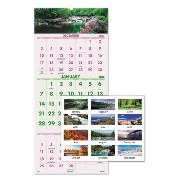 AT A GLANCE Scenic Three Month Wall Calendar 12 X 27 2017 2019 