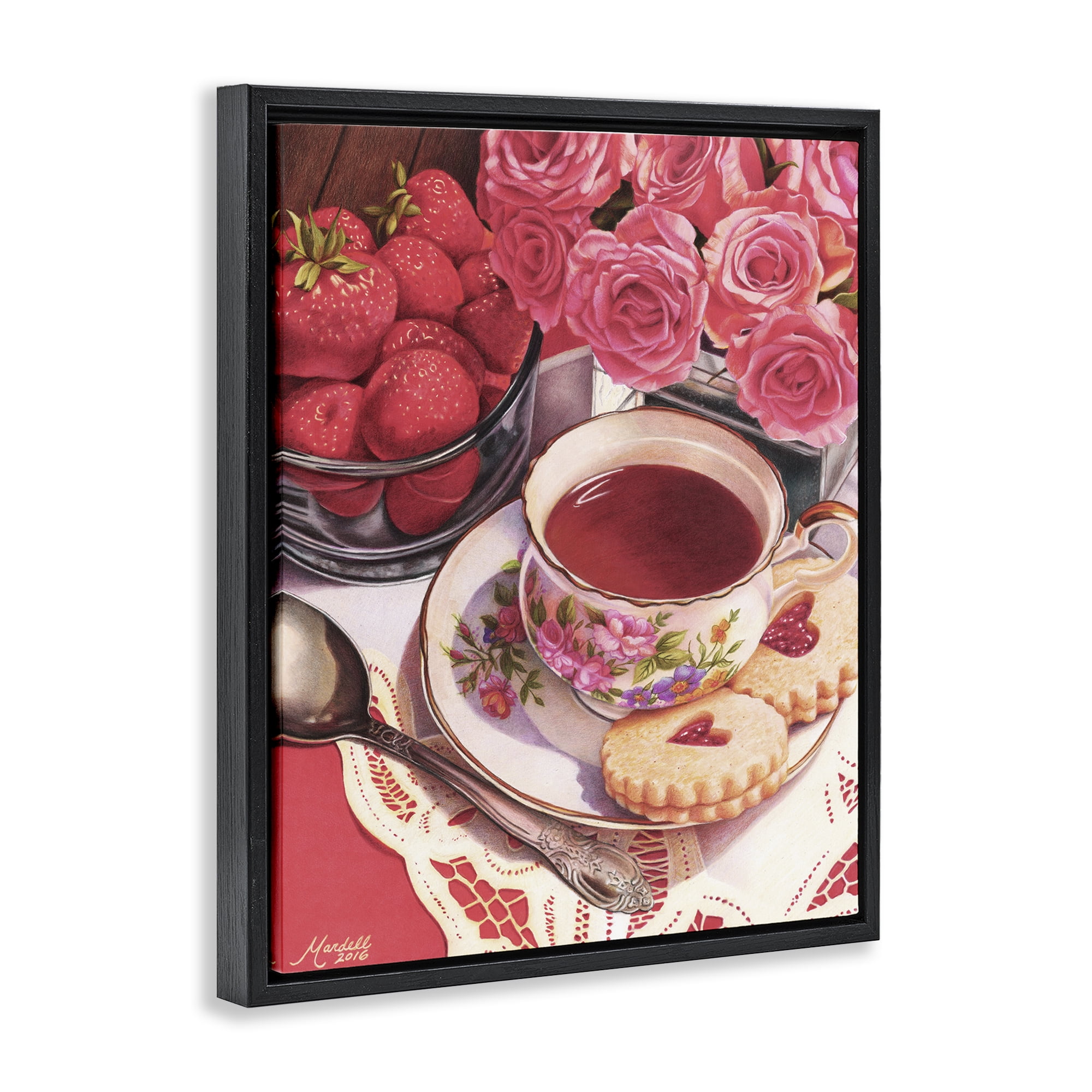 Stupell Industries Valentine's Day Tea Food & Beverage Painting Black Floater Framed Art Print Wall Art, 17 x 21