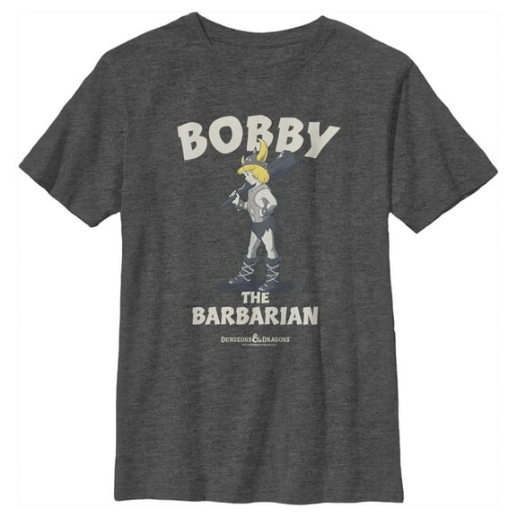 Boy's Dungeons & Dragons Bobby the Barbarian Pose Cartoon Graphic Tee Charcoal Heather Small