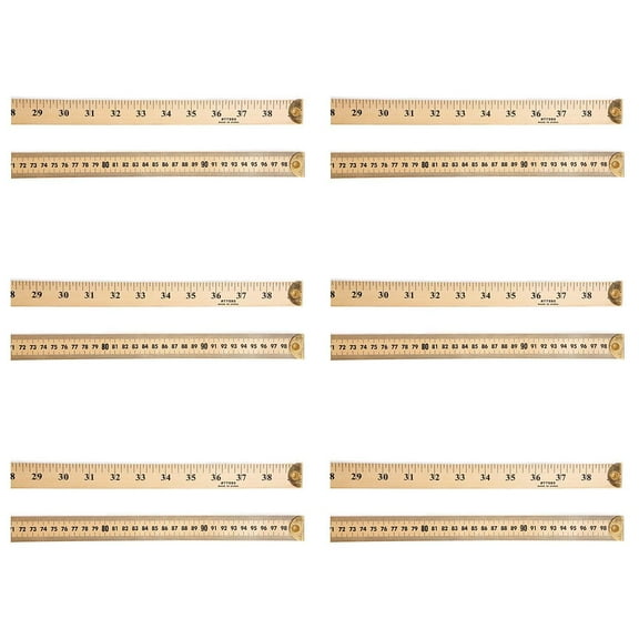 Charles Leonard Wood Meter Stick Ruler with Metal End, 6 Count