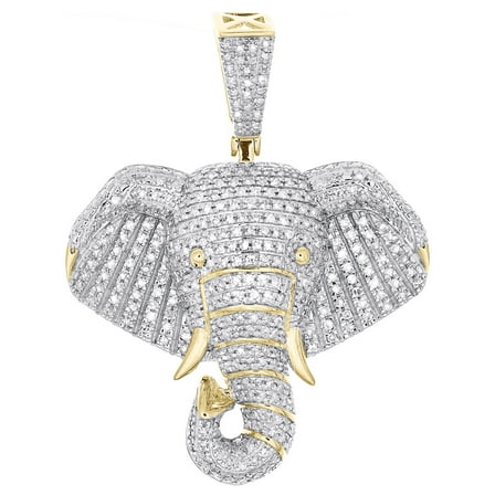 10K Yellow Gold Genuine Diamond Men's Elephant Head Pendant Domed Charm 3/4 CT
