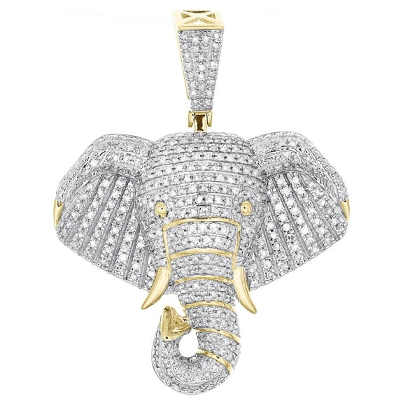 10K Yellow Gold Genuine Diamond Men's Elephant Head Pendant Domed Charm 3/4 CT