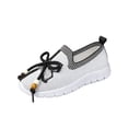 thumbnail image 3 of Domuza Women Color Block Jacquard Knit Slip On Walking Shoes, Beaded Bow Decor Breathable Mesh Lightweight Non Slip Casual Sneakers for Daily Commuting Shopping Black 6.5（EU-37）, 3 of 6
