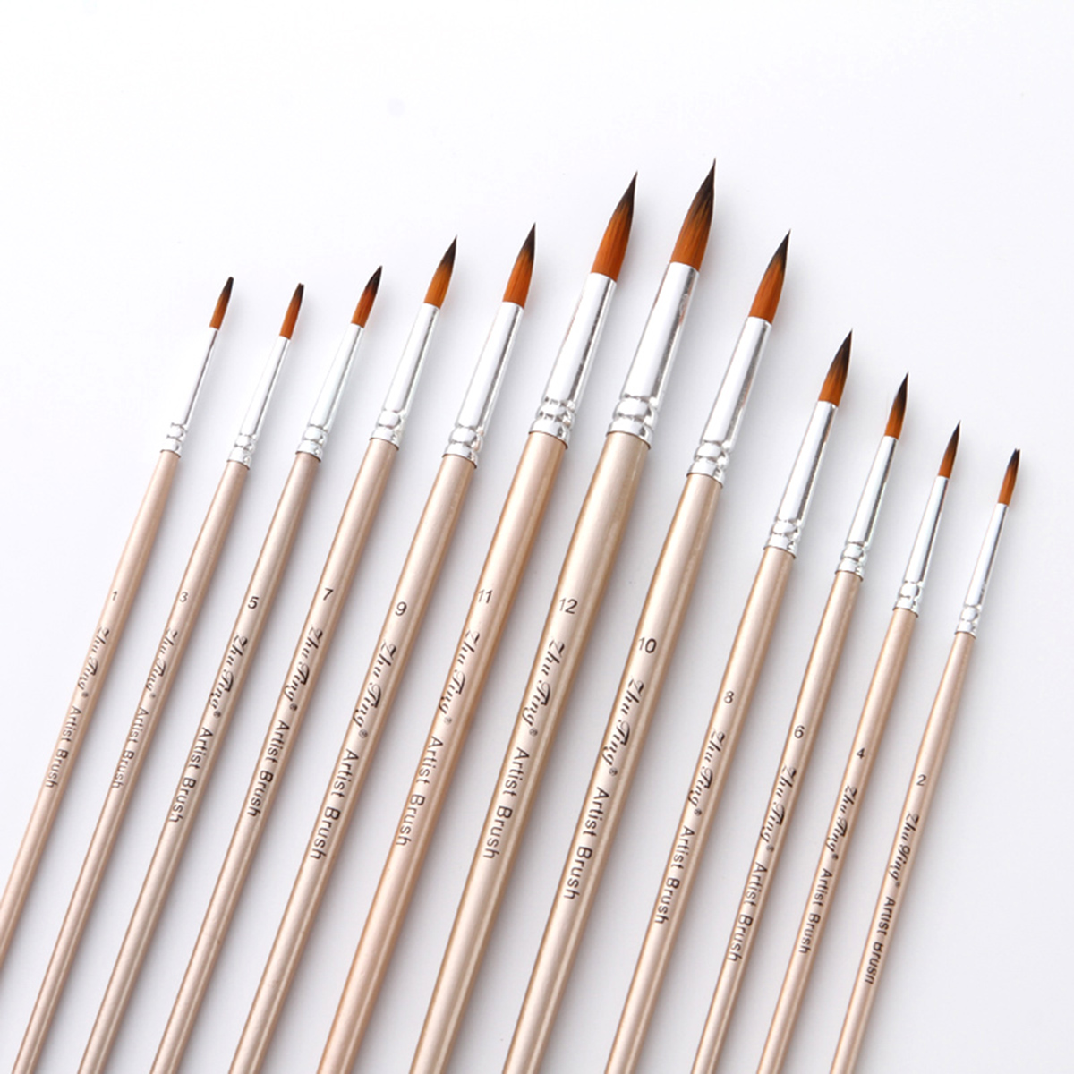 12pcs Paint Brushes Set Kit Round Pointed Tip Brushes Art Drawing Supplies