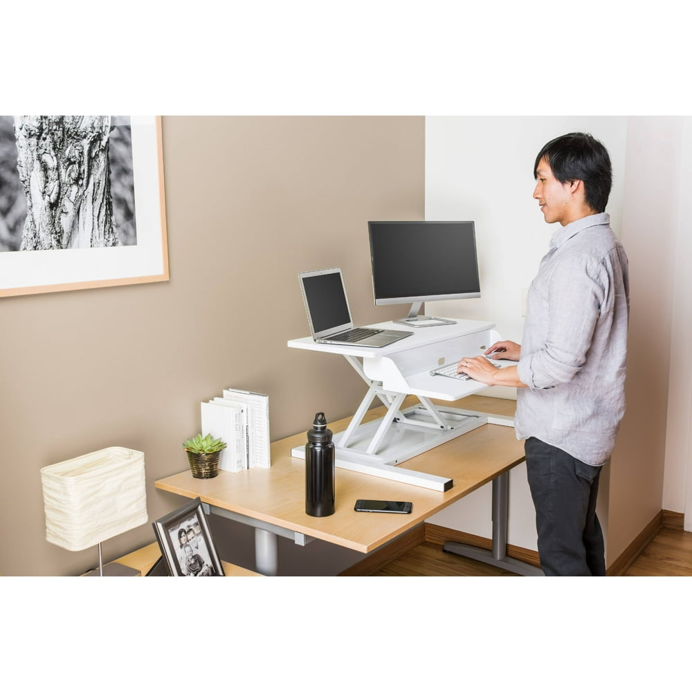 TwoTier Pneumatic Standing Desk Converter White