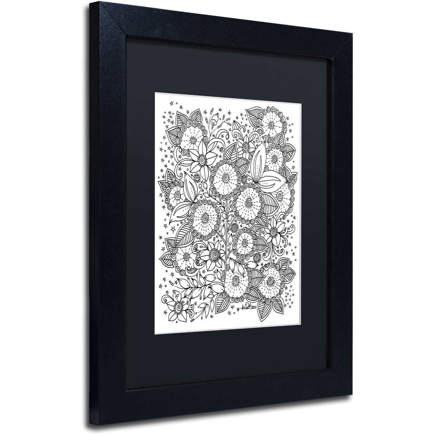 Trademark Fine Art "Zendoodles 14" Canvas Art by KCDoodleArt Black Matte, Black Frame
